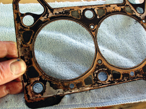 worn-out cylinder head gaskets allow coolant to leak into the engine’s combustion chamber and oiling system.  