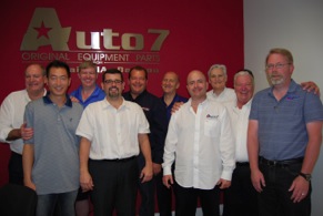 Auto 7, Inc. president Steven Kruss (fourth from right) is joined by fellow Auto 7 executives and members of the company’s Distributor Council at a meeting at Auto 7’s corporate office in Miramar, FL. Pictured from left to right: Jim Murphey, Auto 7 senior vice president and Council founder; Young Suhr, vice president of APW, Carson, CA; Tim Renehan, president of Stone Wheel, Chicago, IL; Mike Mohler, vice president of National Pronto Association, Grapevine, TX; Joe Sotolongo, Precise brand manager; Larry Szpyra, Auto 7 vice president of product management and quality assurance; Steven Kruss, Auto 7 president; Clark Johnson, president of Seth Johnson Sales, Sudbury, MA; Cliff Friedrich, Auto 7 regional manager, and Andy Swope, Auto 7 regional manager.